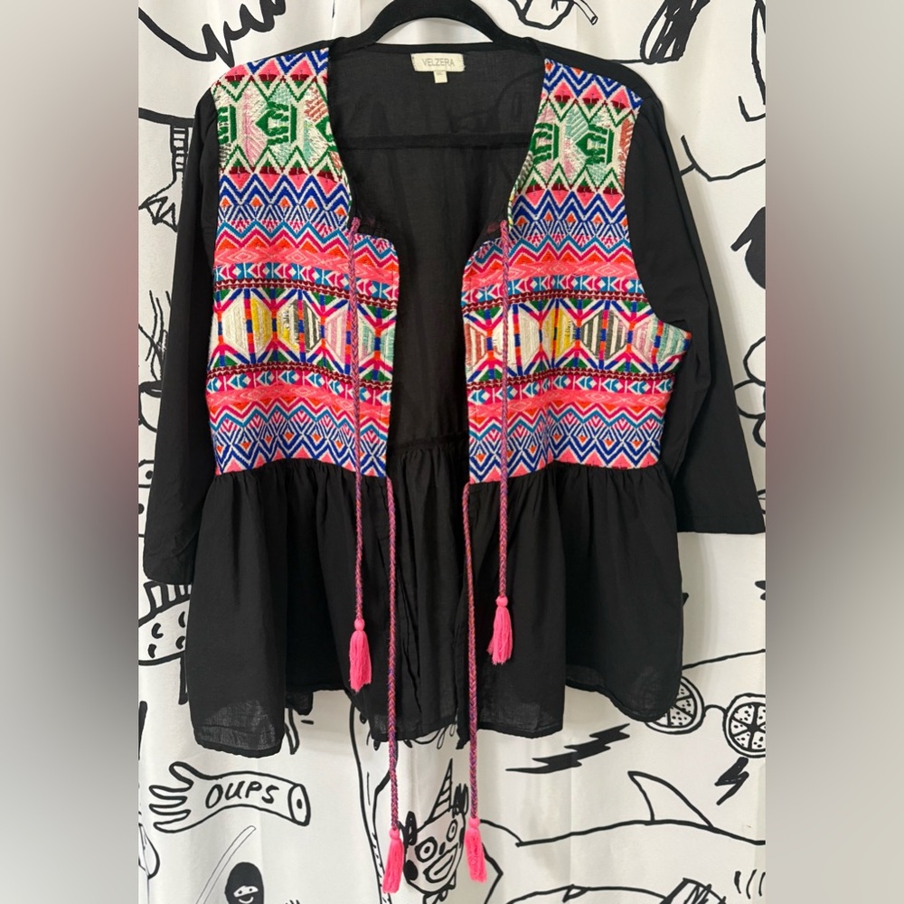 Velzera Black Tunic with Embroidered Vest